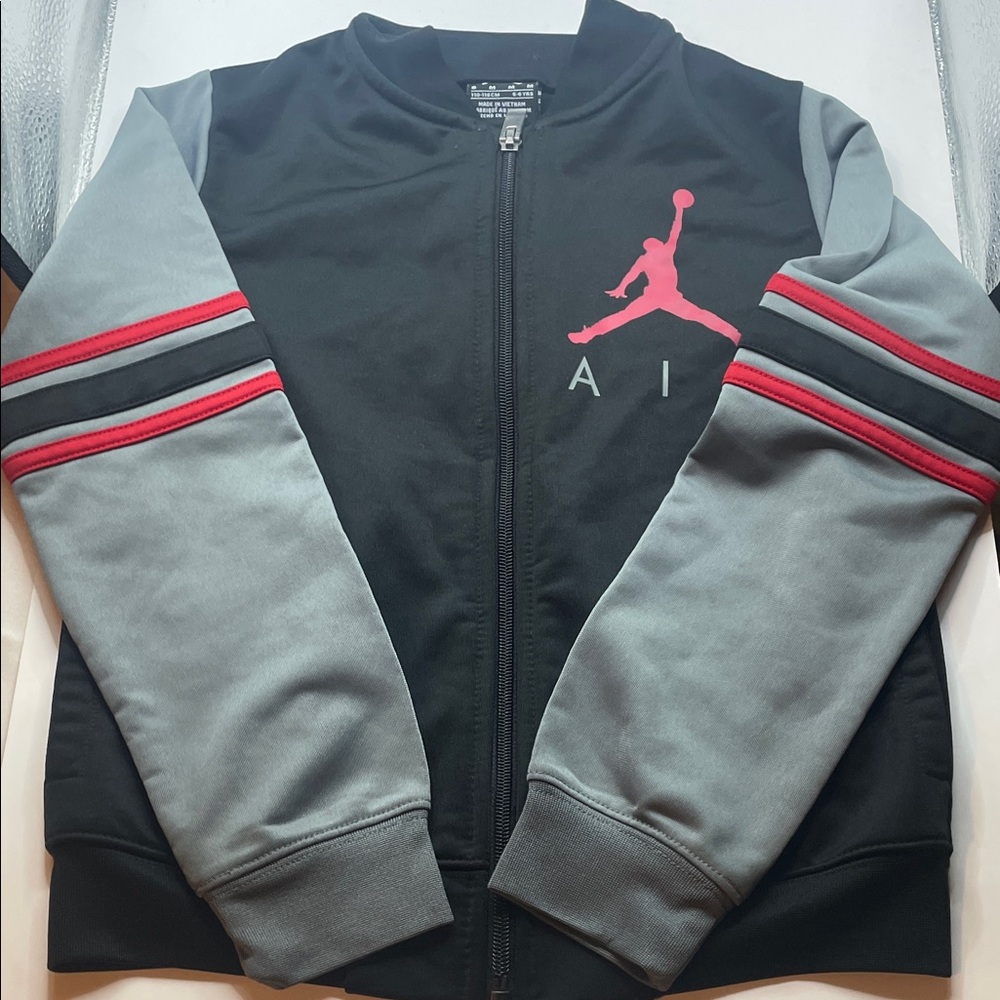 Jordan Toddler Black and Gray Bomber Jacket with Red Accents